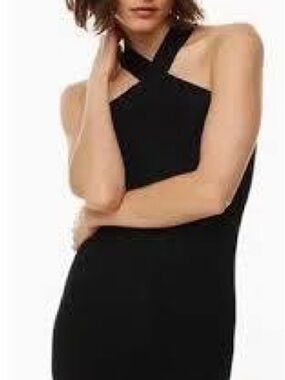 Babaton Black Cross-Neck Mini Dress